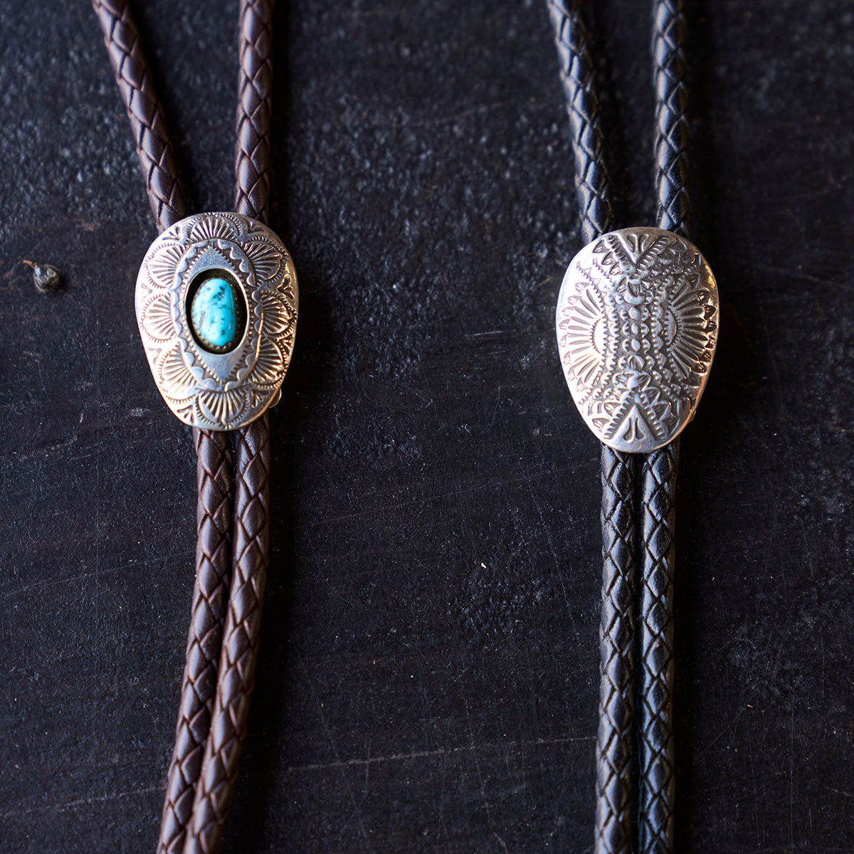 No.10 Braided Leather Bolo Tie | Sterling Silver & Turquoise