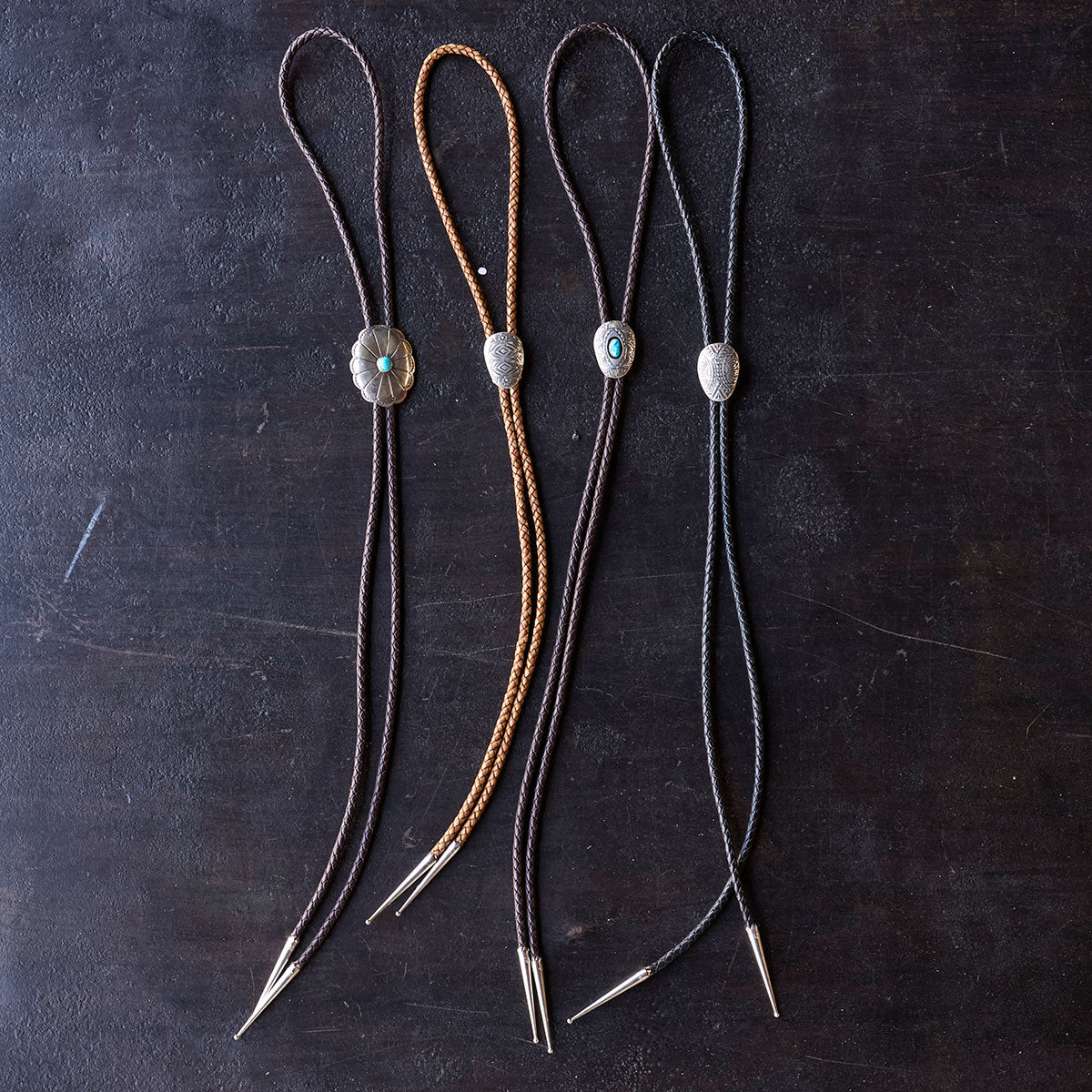 No.10 Braided Leather Bolo Tie | Sterling Silver & Turquoise