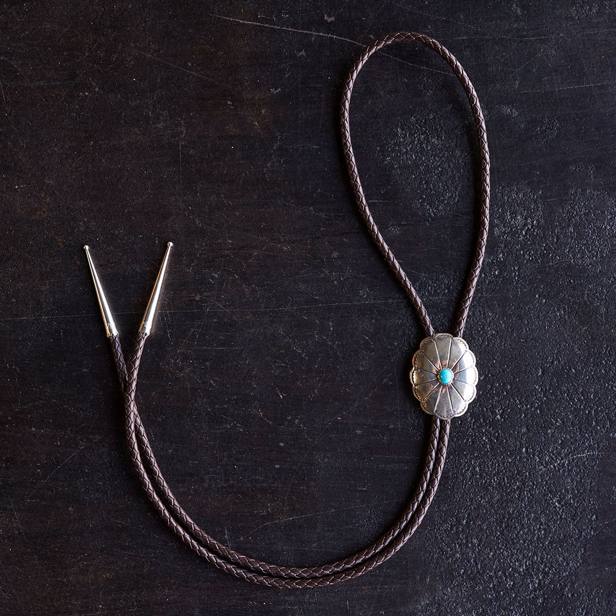 No.10 Braided Leather Bolo Tie | Sterling Silver & Turquoise
