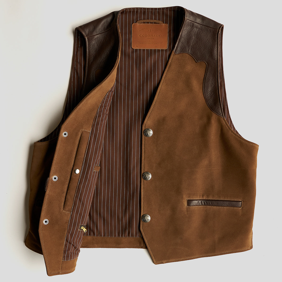 No.169 Garrison Vest | Brown Suede