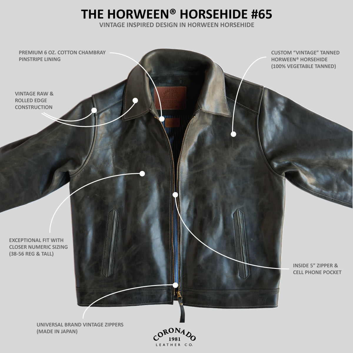 No.65 Vintage Horsehide Jacket | Marbled Charcoal