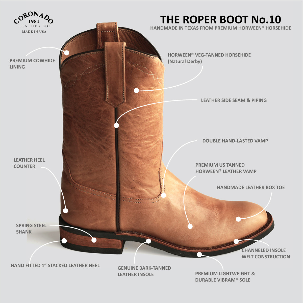 No.10 Horsehide Roper | Horween® Derby Natural