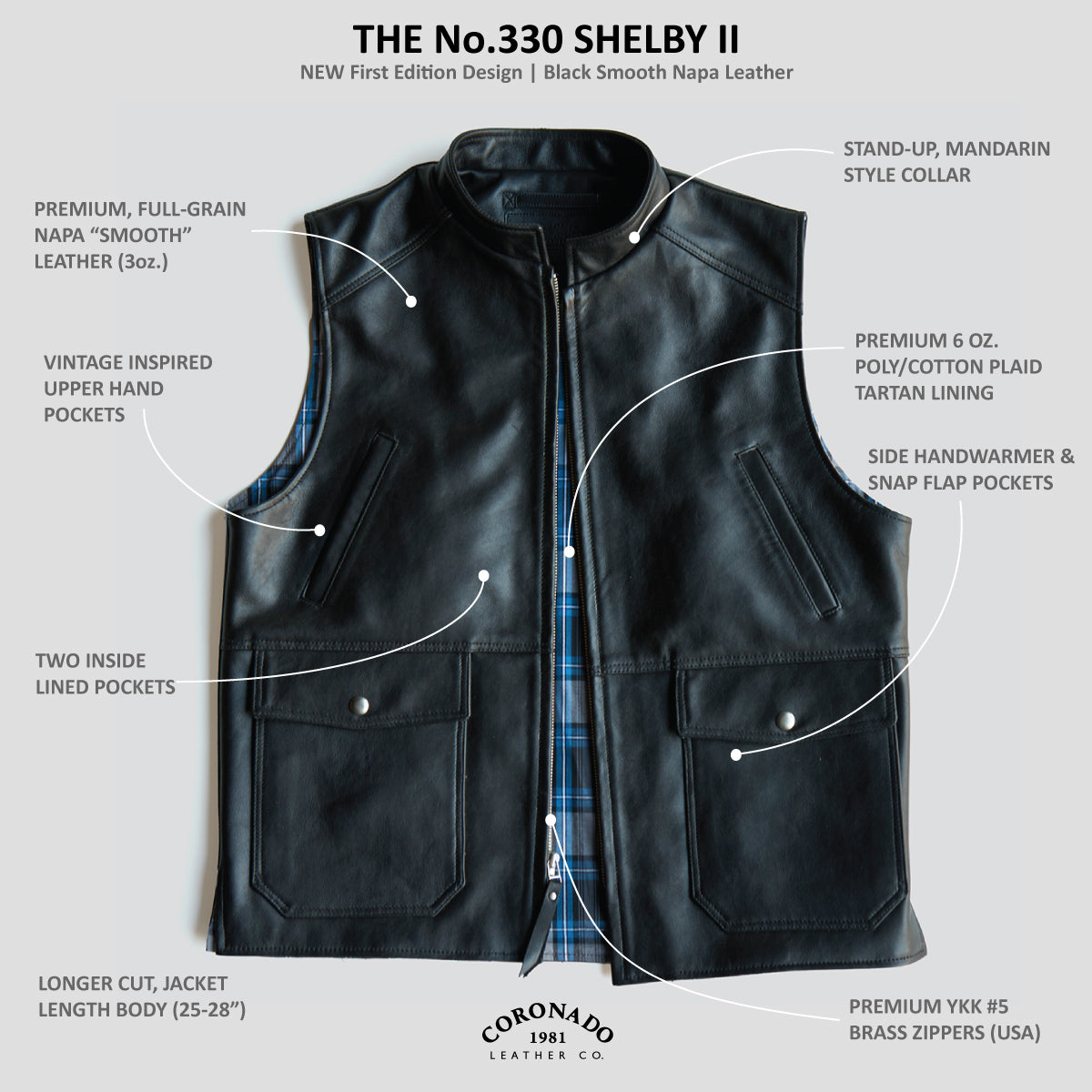 NO.330 Shelby II Vest | Black Napa