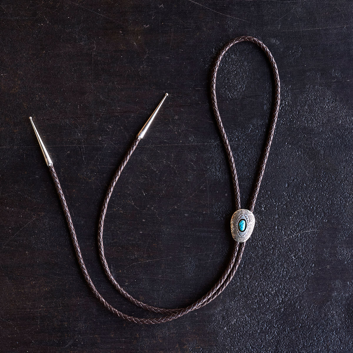 No.10 Braided Leather Bolo Tie | Sterling Silver & Turquoise