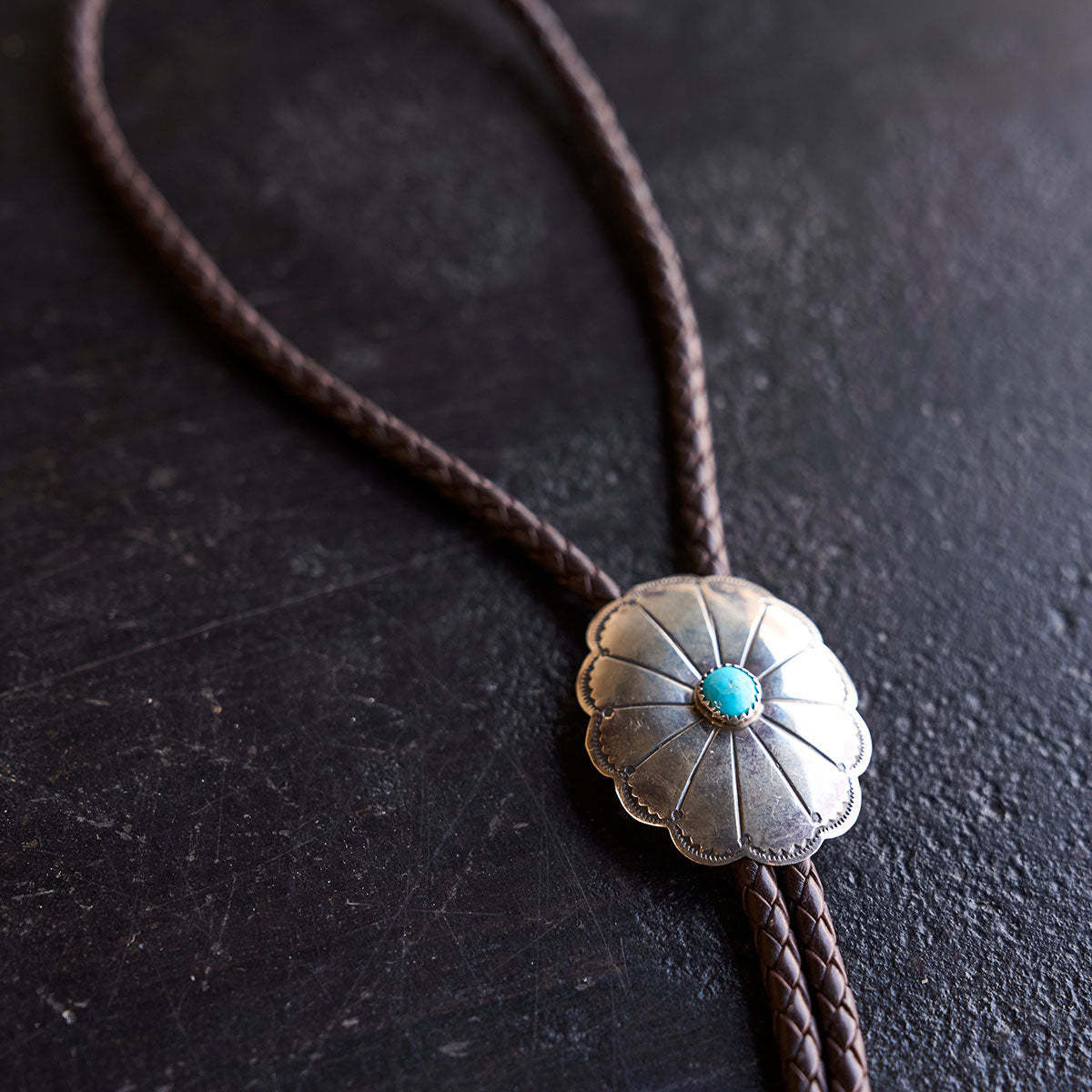 No.10 Braided Leather Bolo Tie | Sterling Silver & Turquoise