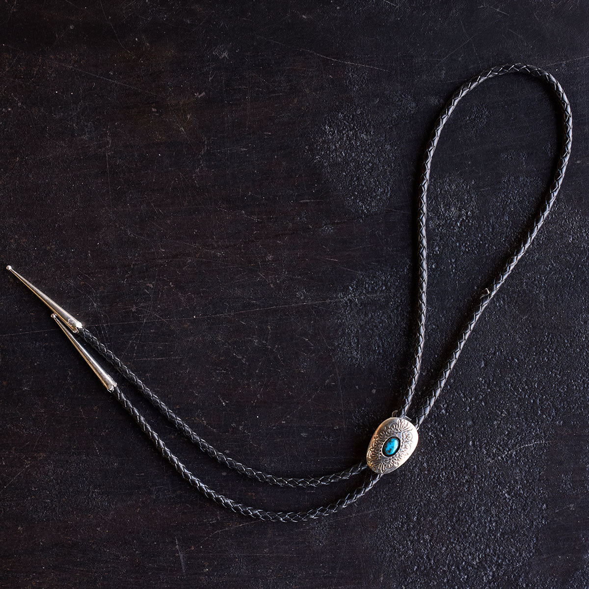 No.10 Braided Leather Bolo Tie | Sterling Silver & Turquoise