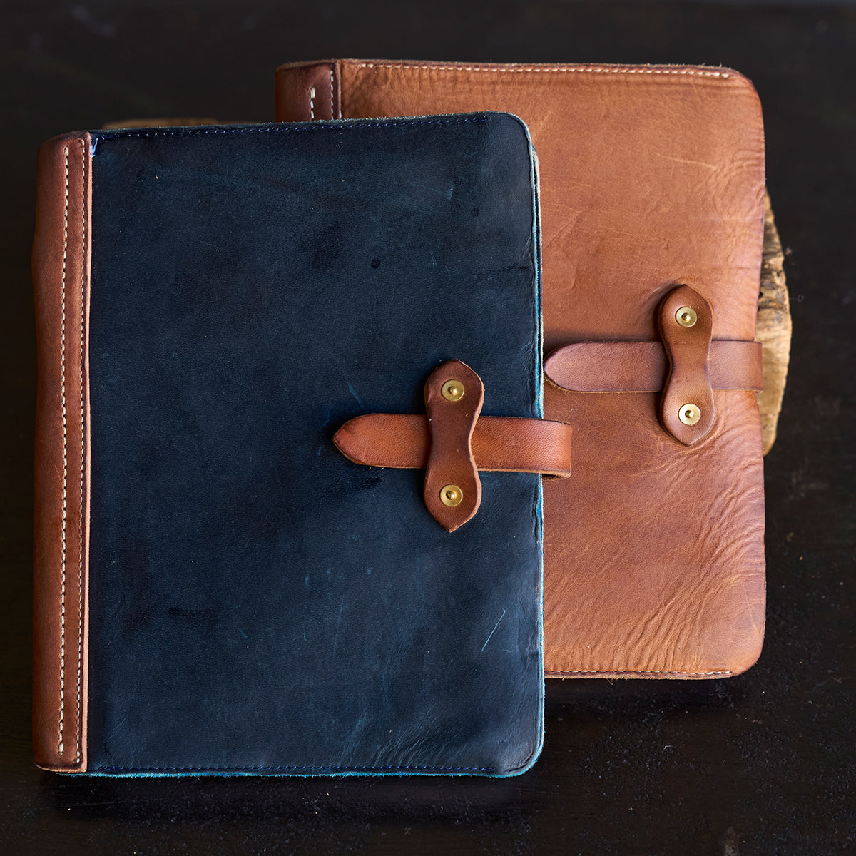 No.820 Portfolio A5 | Stone-Washed Indigo & Tan