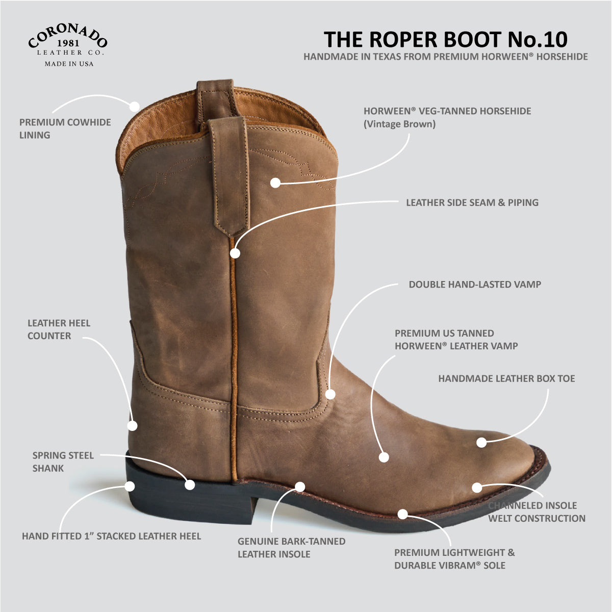 No.10 Roper | Horween® Horsehide Vintage Brown