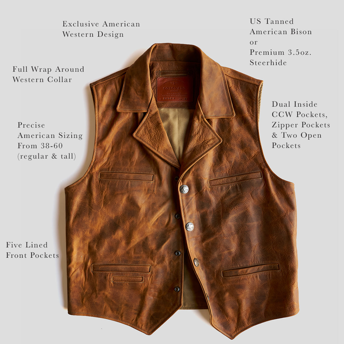 No.39 Indy Bison Ranchers Vest | Saddle Tan (NEW)