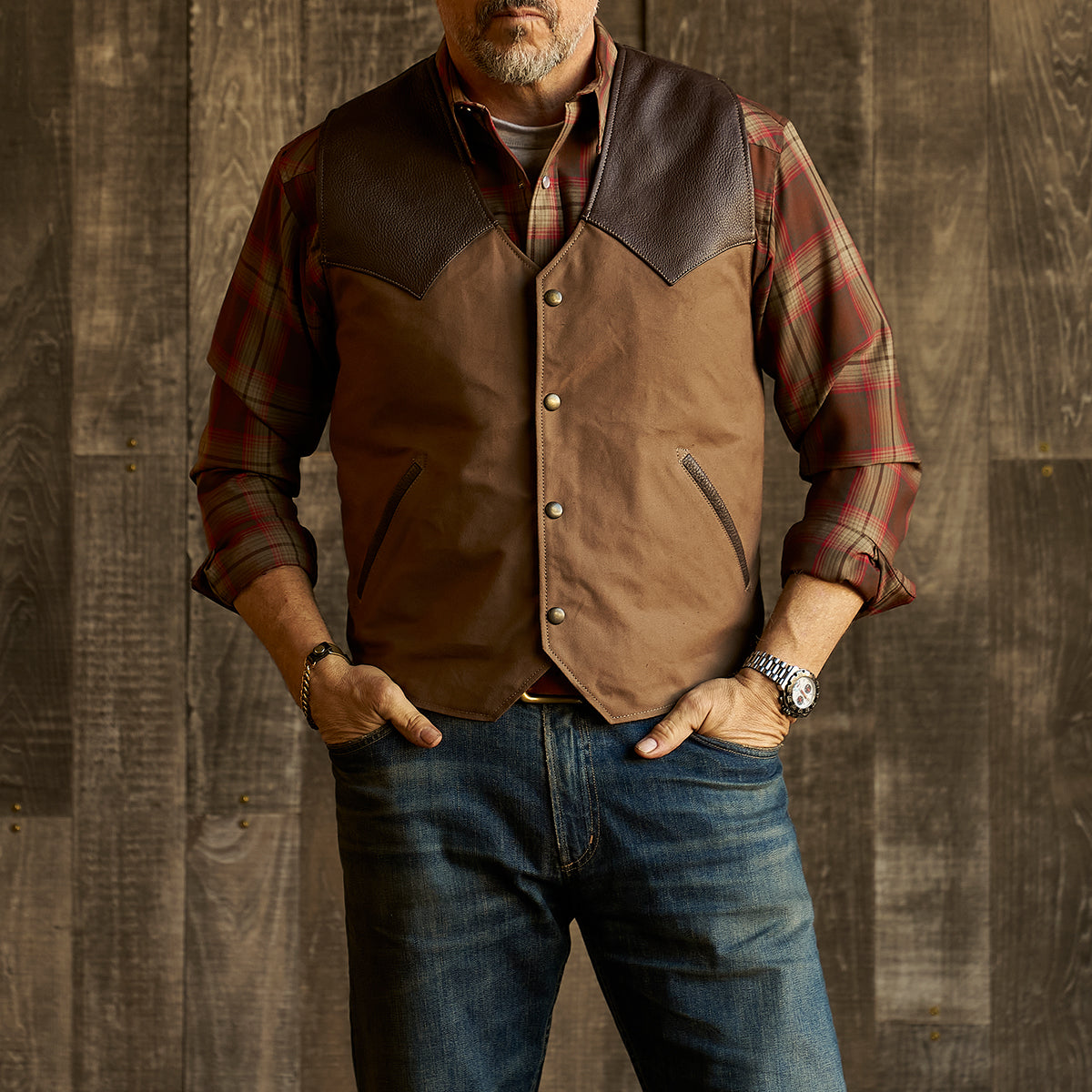 No.450 Jackson Canvas & Bison Vest | Brown