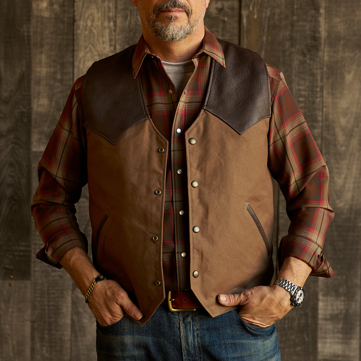 No.450 Jackson Canvas & Bison Vest | Brown