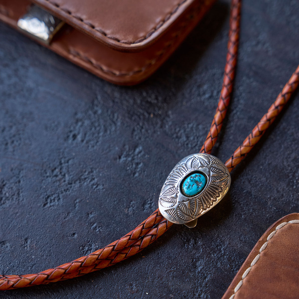 No.10 Braided Leather Bolo Tie | Sterling Silver & Turquoise