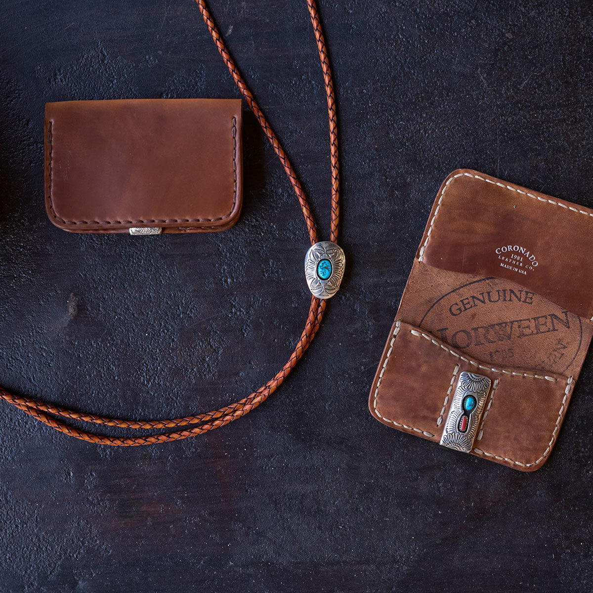 No.10 Braided Leather Bolo Tie | Sterling Silver & Turquoise