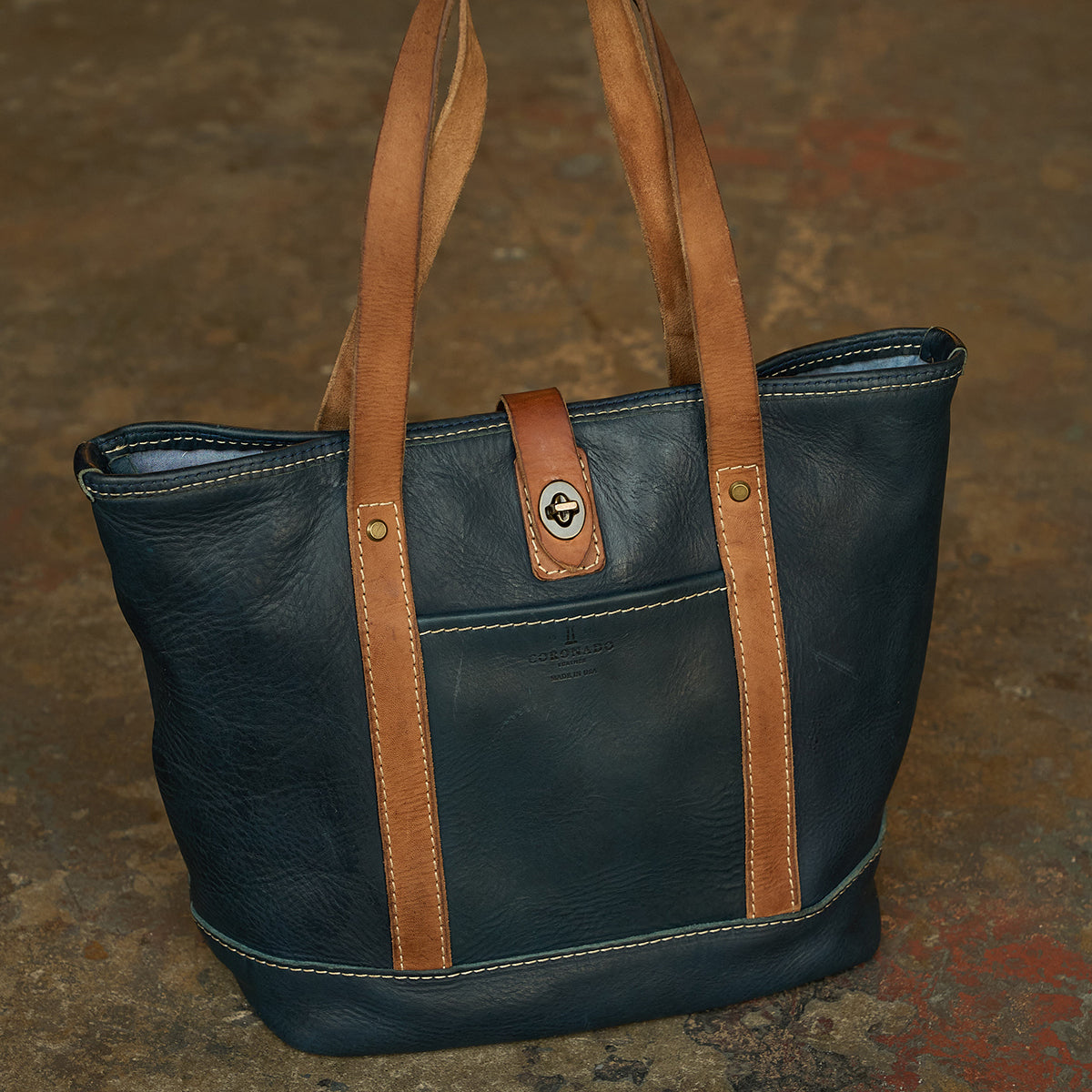 Stone-Washed Tote No.532 | LE Indigo & Tan