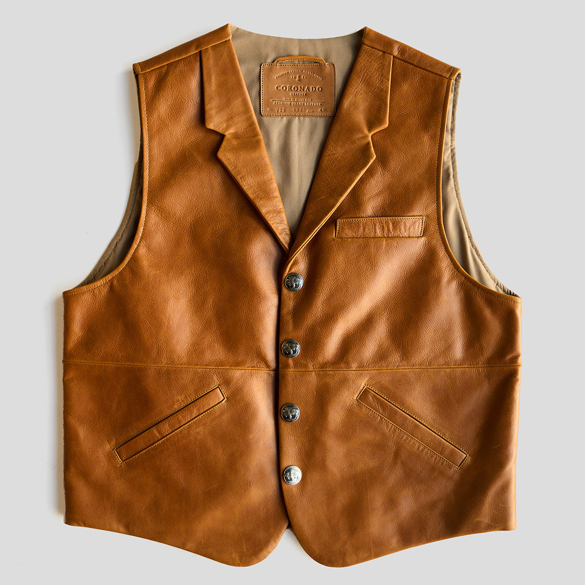 Handmade brown genuine leather best vest, Coronado Leather brand