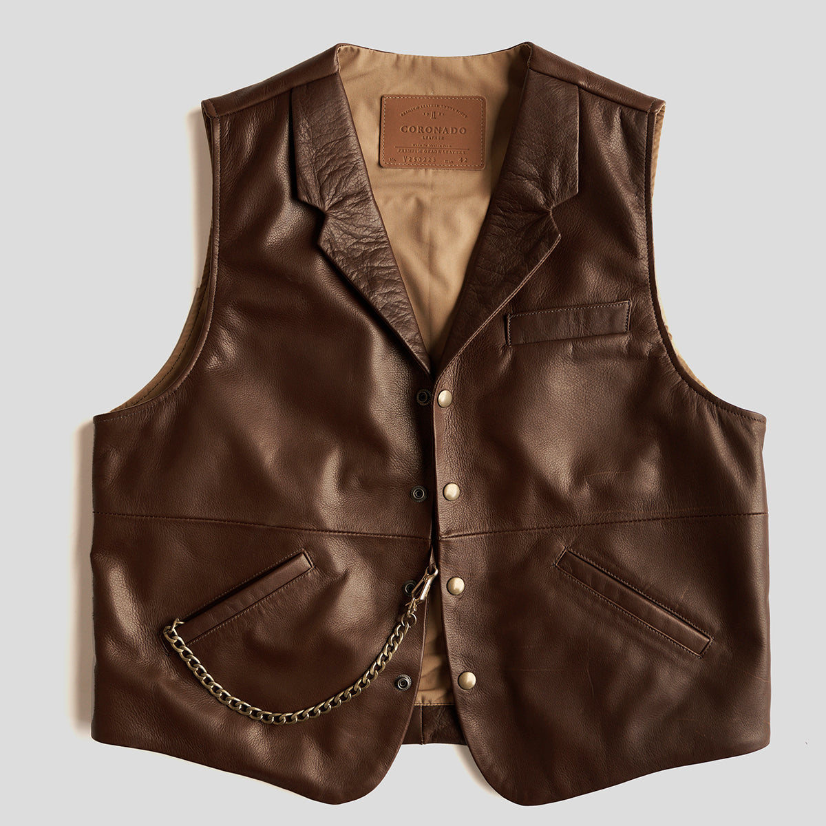 Classic Lapel Vest| Brown — Coronado Leather