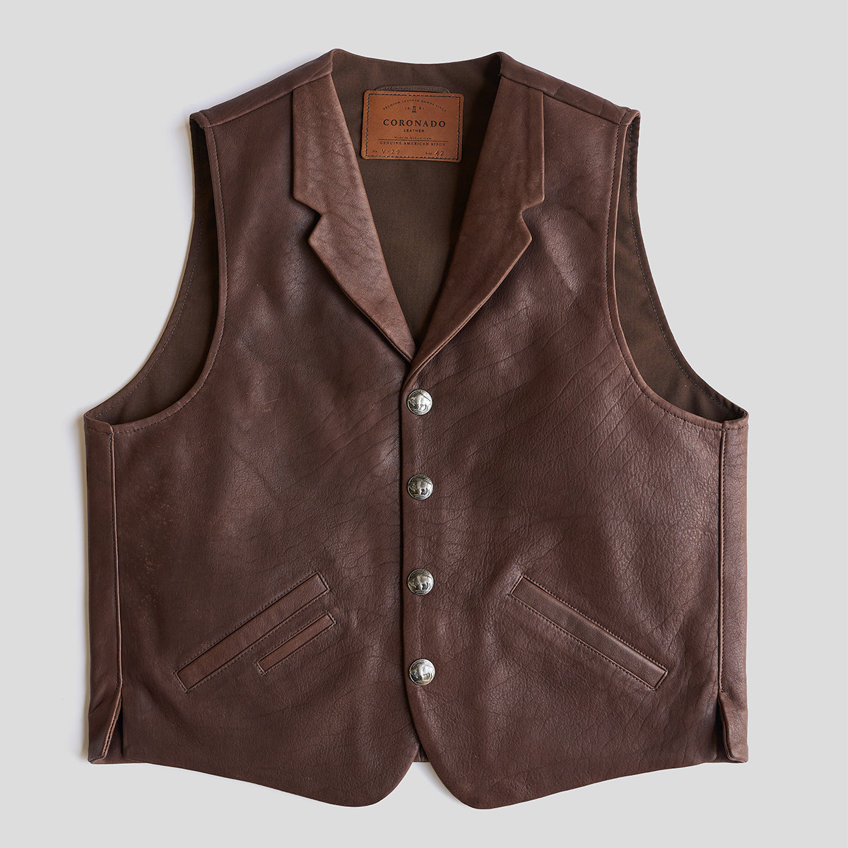 Men’s Motorcycle Brown Full Grain Leather Vest Classic Western Style